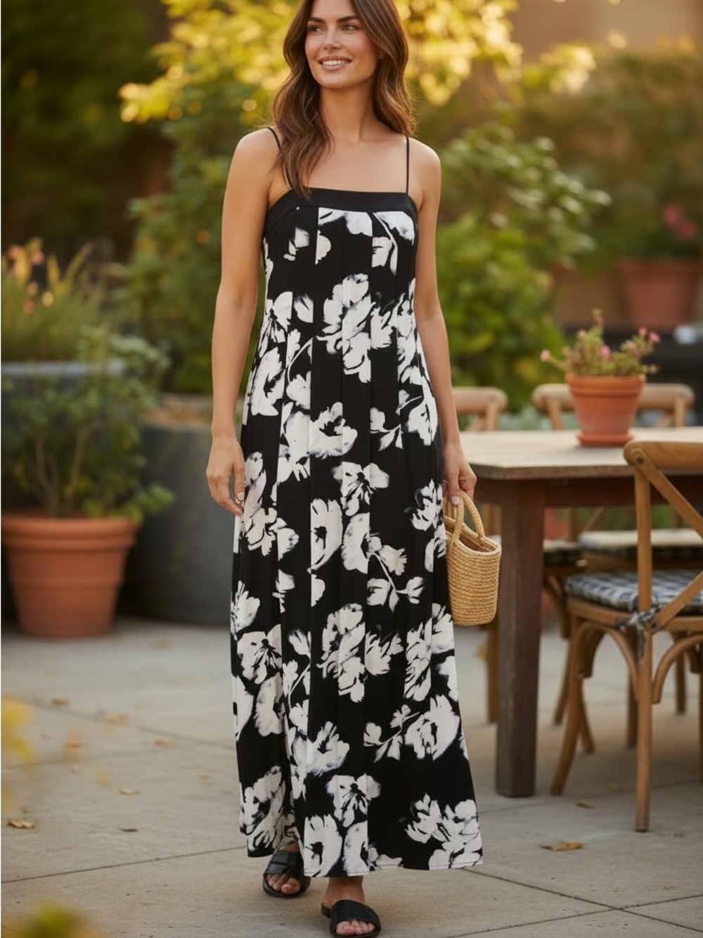 White House Black Market Floral Pleated Maxi Dress